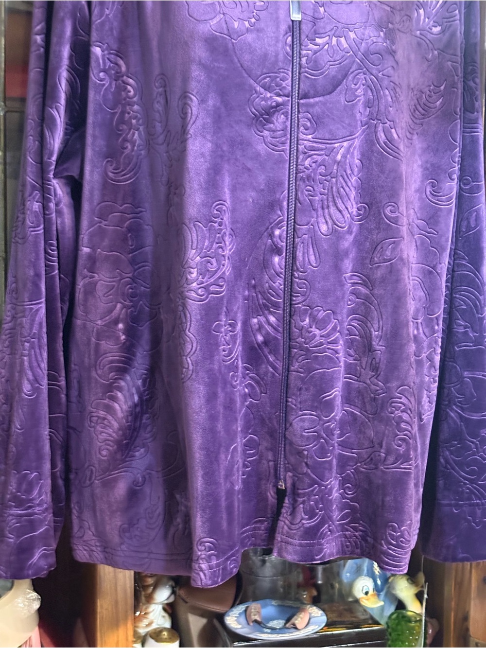 Miss Elaine dark purple embossed fleece zip-front lounge jacket xl - Picture 6 of 13